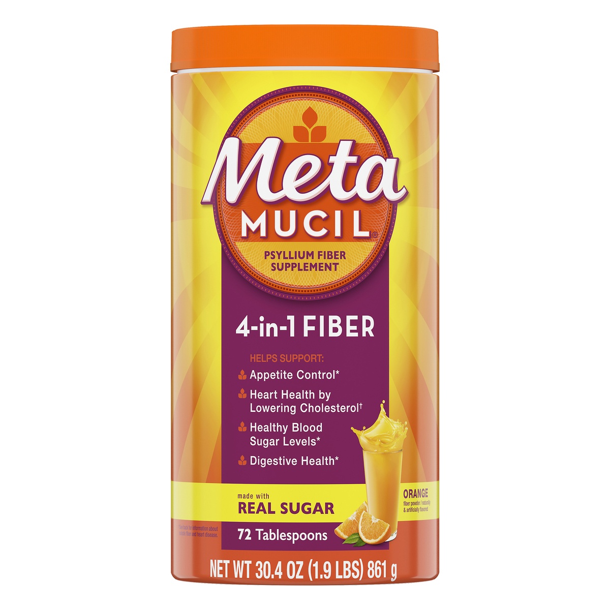 slide 1 of 1, Meta Mucil 4-in-1 Powder Orange Fiber 30.4 oz, 72 ct; 30.4 oz