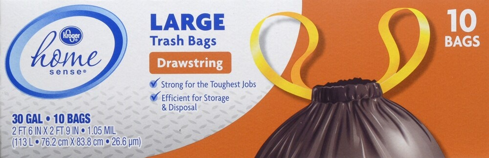 slide 1 of 1, Kroger Home Sense Drawstring Trash Bags, 10 ct