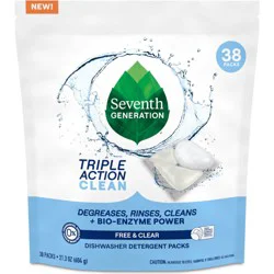Seventh Generation Triple Action Clean Dishwasher Detergent Packs Free & Clear 38 count