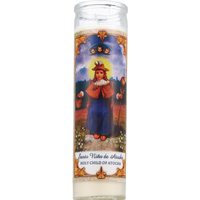 slide 1 of 1, PRAYER CANDLE Star Novena Candle 8" White "San Nino De Atocha", 8 in
