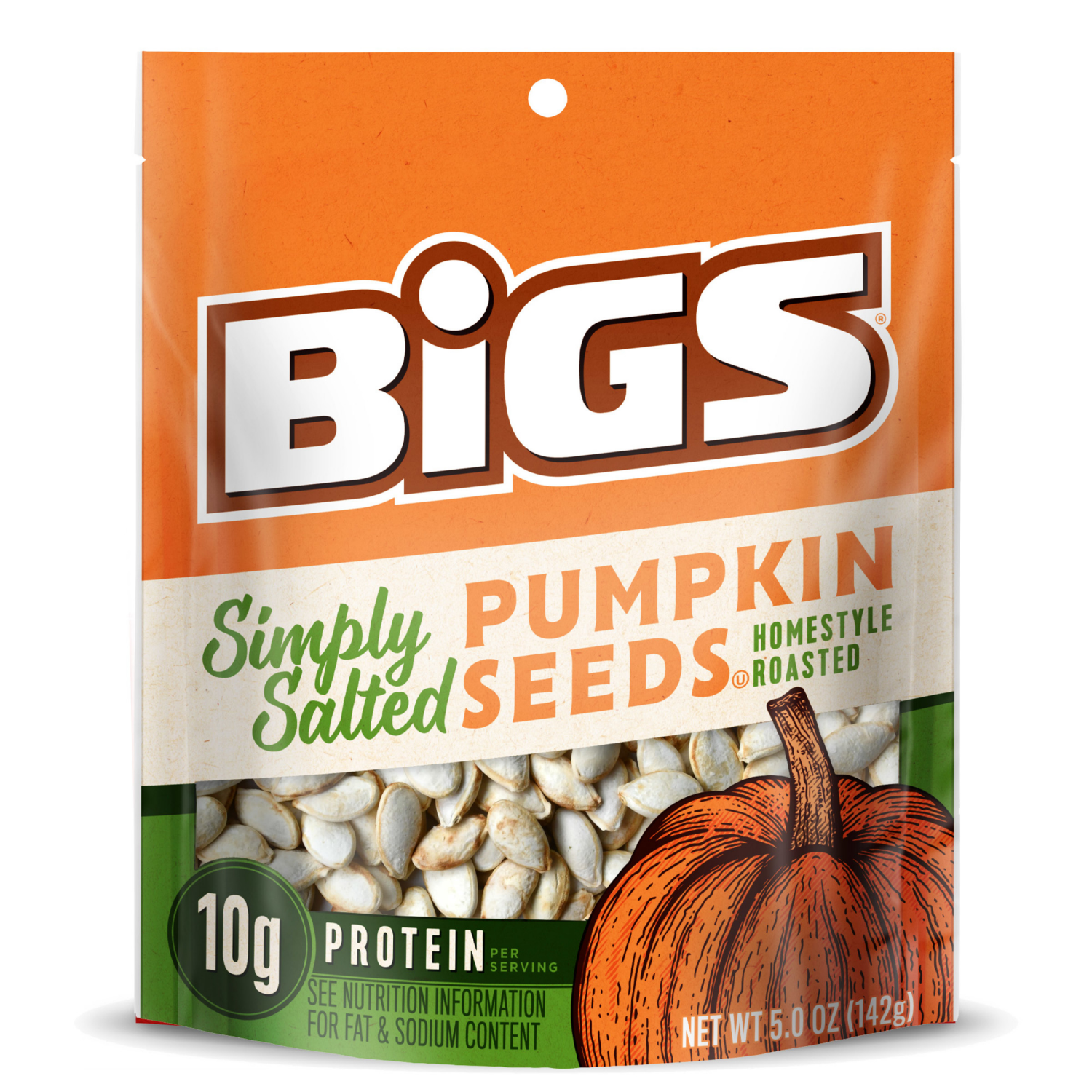 slide 1 of 4, BIGS Simply Salted Homestyle Roast Pumpkin Seeds, Keto Friendly Snack, Low Carb Lifestyle, 5 oz. Bag, 5 oz