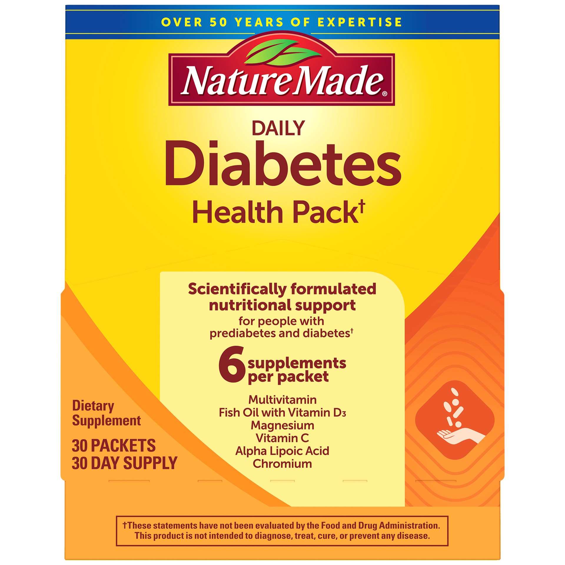 slide 1 of 6, Nature Made Daily Diabetes Health Pack, Dietary Supplement for Nutritional Support, 30 Packets, 30 Day Supply, 30 ct