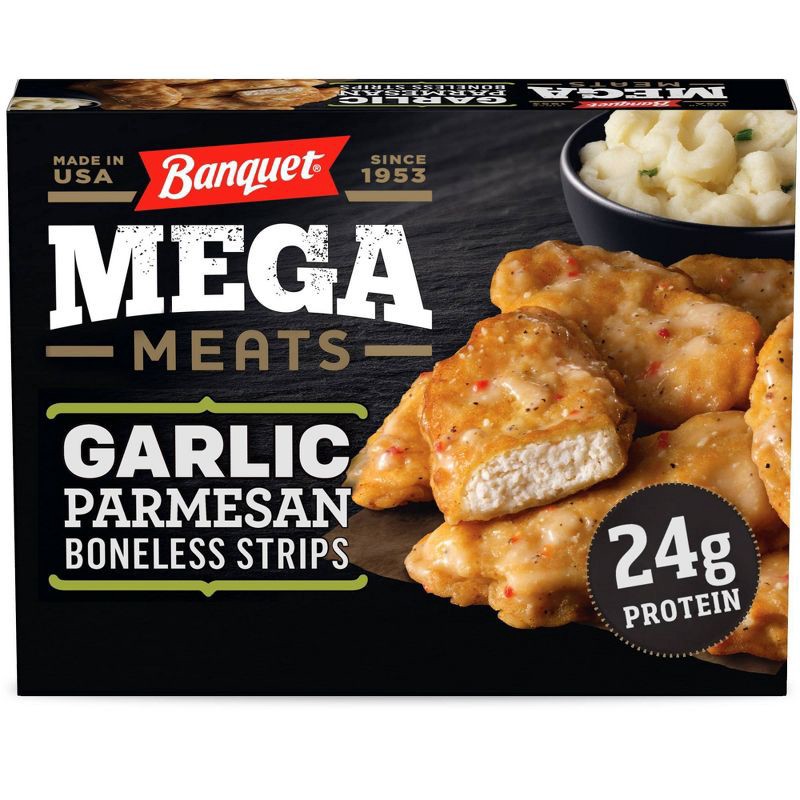 slide 1 of 5, Banquet Frozen Mega Meats Garlic Parmesan Boneless Chicken Strips - 13.3oz, 13.3 oz