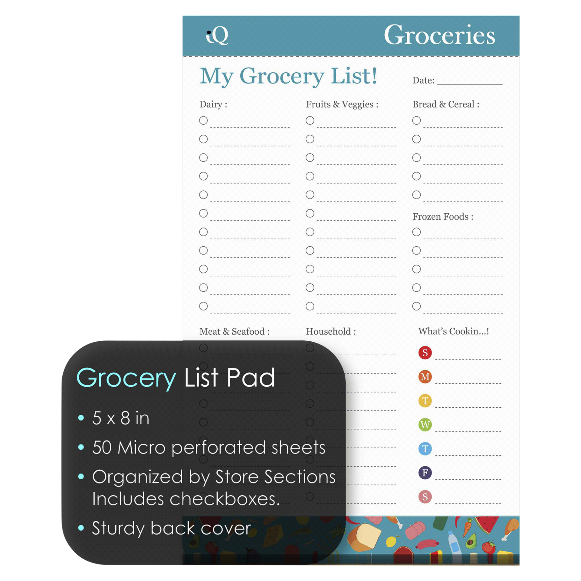 slide 1 of 1, iQ Grocery List Pad 5x 50sh/pad, 8 x 16 lb