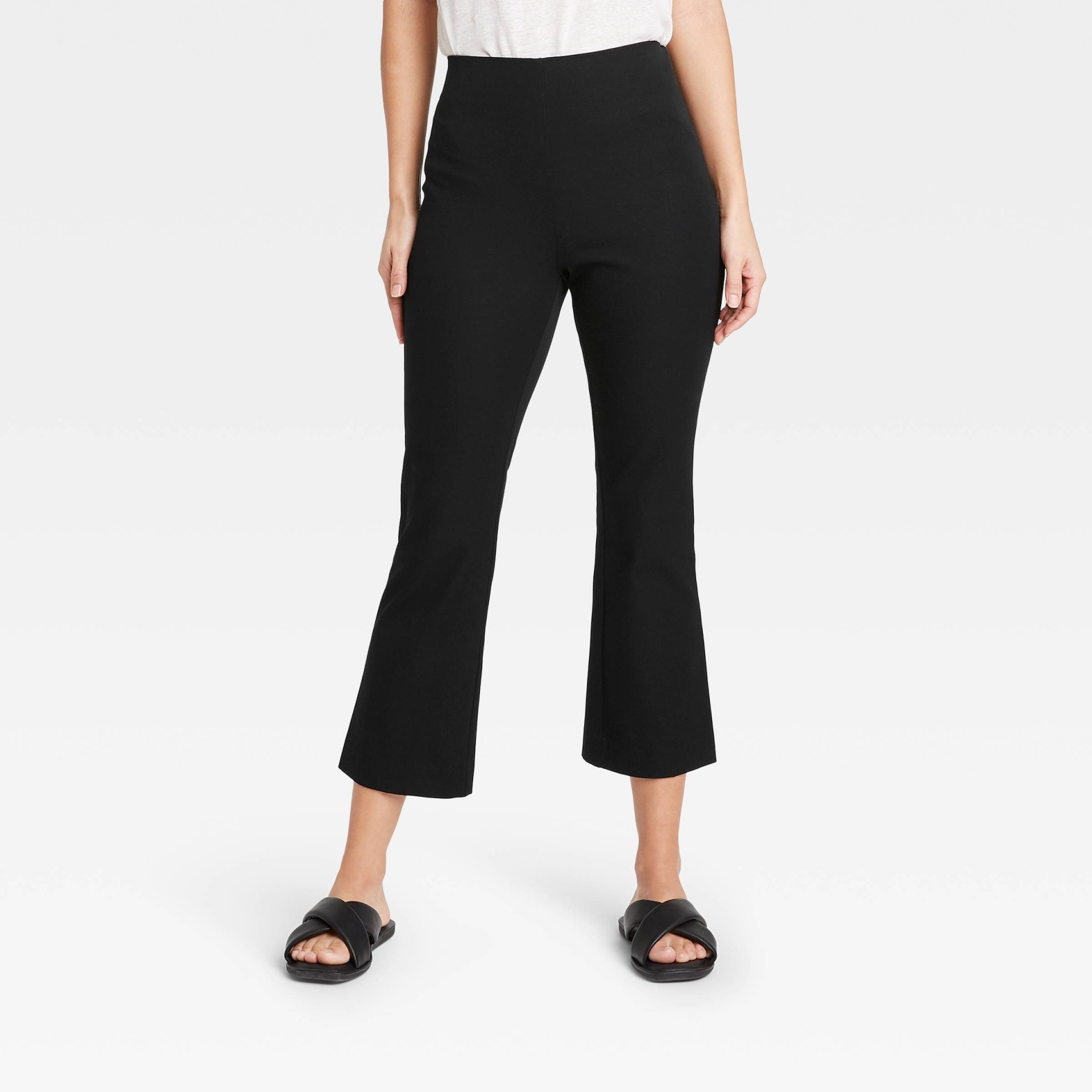 slide 1 of 3, Women's High-Rise Flare Cropped Pants - A New Day Black 4, 1 ct