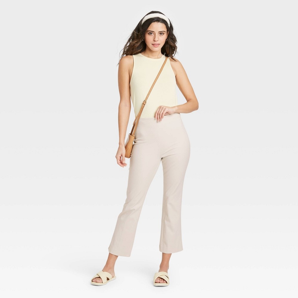 slide 3 of 3, Women's High-Rise Flare Cropped Pants - A New Day Cream 10, 1 ct