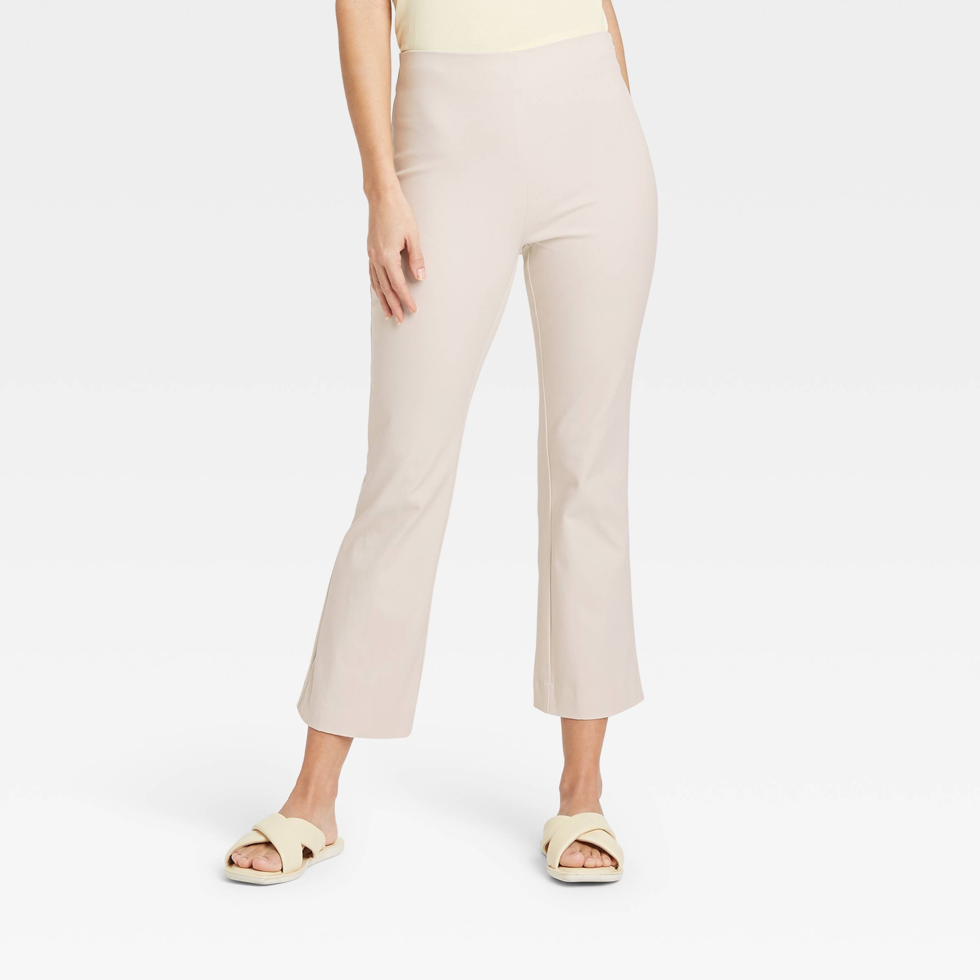 slide 1 of 3, Women's High-Rise Flare Cropped Pants - A New Day Cream 10, 1 ct