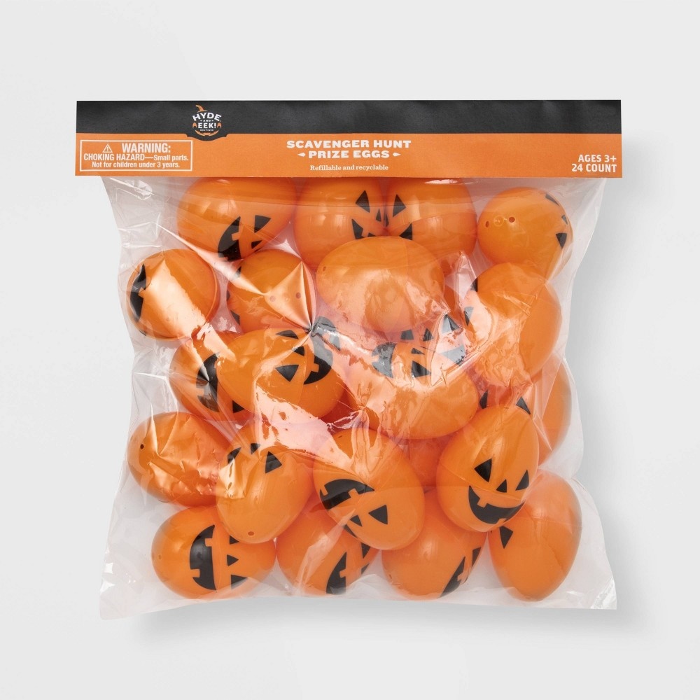 slide 3 of 3, 24ct Orange Printed Scavenger Hunt Halloween Fillable Eggs - Hyde & EEK! Boutique, 24 ct