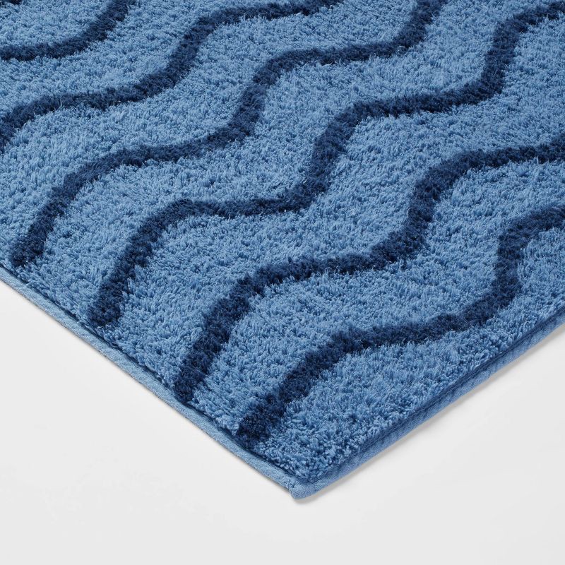 slide 3 of 4, Wave Kids' Bath Rug Navy - Pillowfort™: Tufted Cotton Bath Mat, 1'8"x2'10", OEKO-TEX Certified, Machine Washable, 1 ct