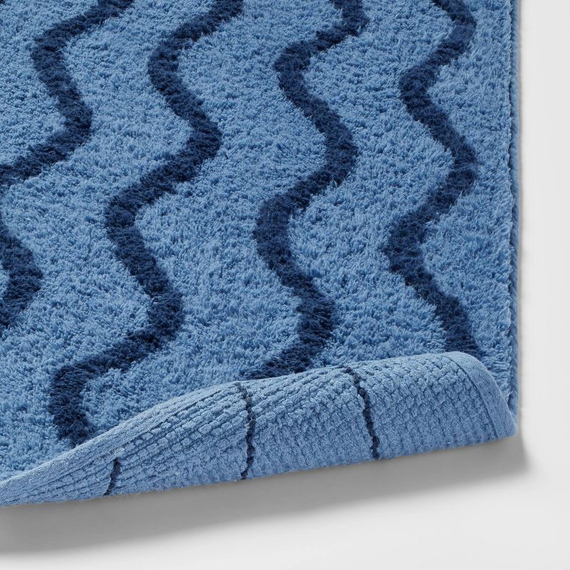 slide 4 of 4, Wave Kids' Bath Rug Navy - Pillowfort™: Tufted Cotton Bath Mat, 1'8"x2'10", OEKO-TEX Certified, Machine Washable, 1 ct
