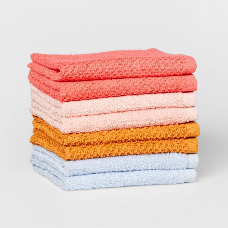 slide 1 of 4, 8pc 12"x12" Kids' Washcloth Set Melon - Pillowfort™: Cotton Terry, Midweight, Machine Washable, OEKO-TEX Certified, 8 ct