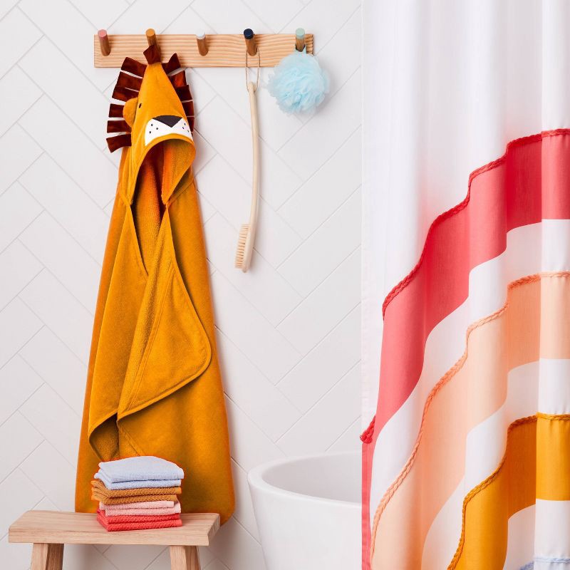 slide 2 of 4, 25"x50" Lion Kids' Hooded Towel - Pillowfort™: Toddler Bath Velour, Lightweight Cotton, OEKO-TEX Certified, 1 ct