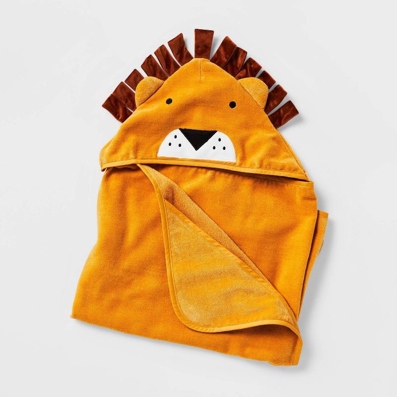 slide 1 of 4, 25"x50" Lion Kids' Hooded Towel - Pillowfort™: Toddler Bath Velour, Lightweight Cotton, OEKO-TEX Certified, 1 ct