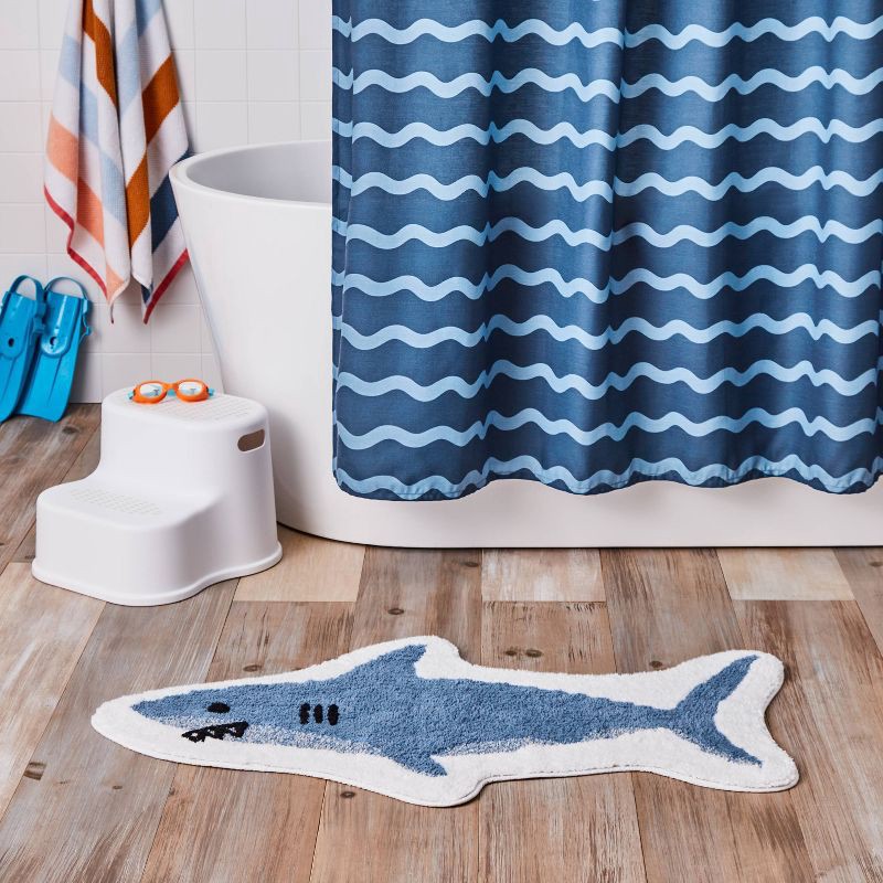slide 2 of 4, Shark Kids' Bath Rug - Pillowfort™: Blue Cotton Tufted Kids Bathroom Mat, 1'8"x3'2", OEKO-TEX Certified, 1 ct