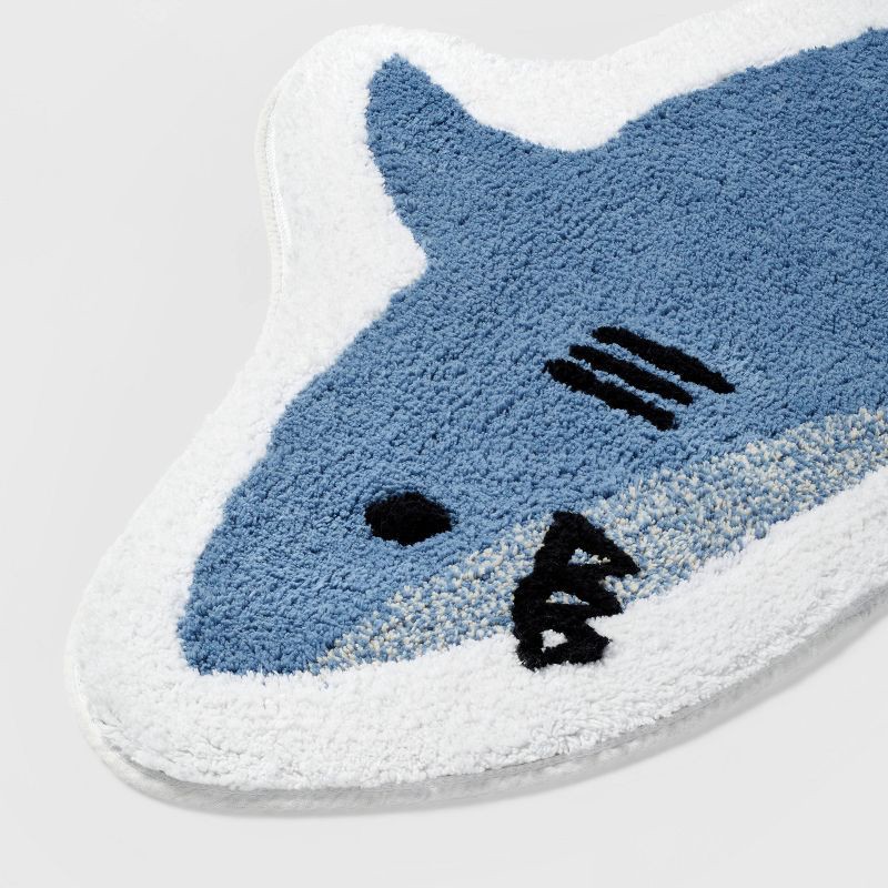 slide 3 of 4, Shark Kids' Bath Rug - Pillowfort™: Blue Cotton Tufted Kids Bathroom Mat, 1'8"x3'2", OEKO-TEX Certified, 1 ct