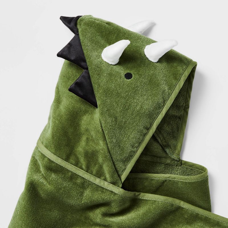 slide 3 of 4, 25"x50" Dinosaur Kids' Hooded Towel - Pillowfort™: Lightweight Cotton Velour, Machine Washable, OEKO-TEX Certified, 1 ct