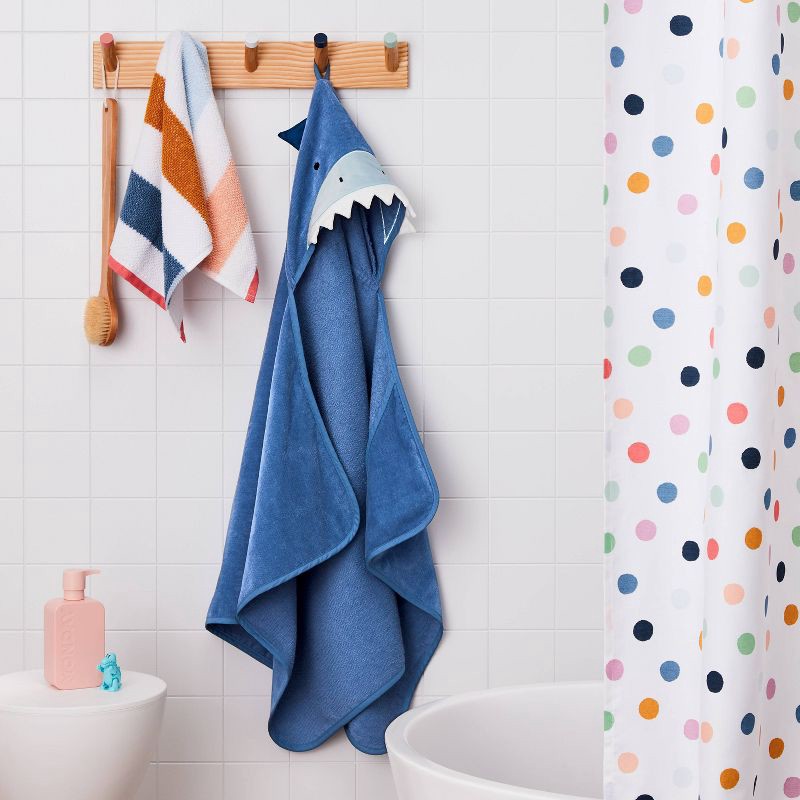 slide 2 of 4, 25"x50" Shark Kids' Hooded Towel - Pillowfort™: Cotton Velour, Lightweight, OEKO-TEX Certified, Machine Washable, 1 ct