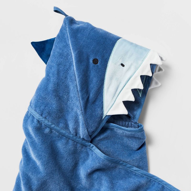 slide 3 of 4, 25"x50" Shark Kids' Hooded Towel - Pillowfort™: Cotton Velour, Lightweight, OEKO-TEX Certified, Machine Washable, 1 ct