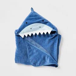 25"x50" Shark Kids' Hooded Towel - Pillowfort™: Cotton Velour, Lightweight, OEKO-TEX Certified, Machine Washable