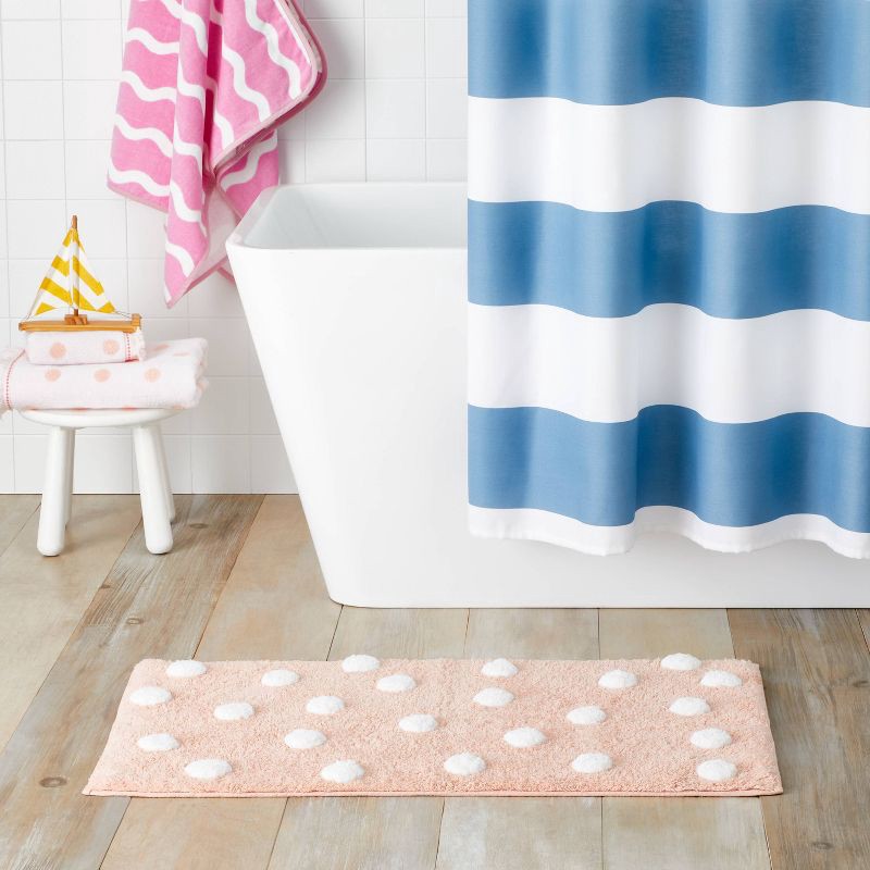 slide 2 of 4, Polka Dot Kids' Bath Rug Pink - Pillowfort™: Tufted Cotton Bathroom Mat, 1'8"x2'10", OEKO-TEX Certified, 1 ct