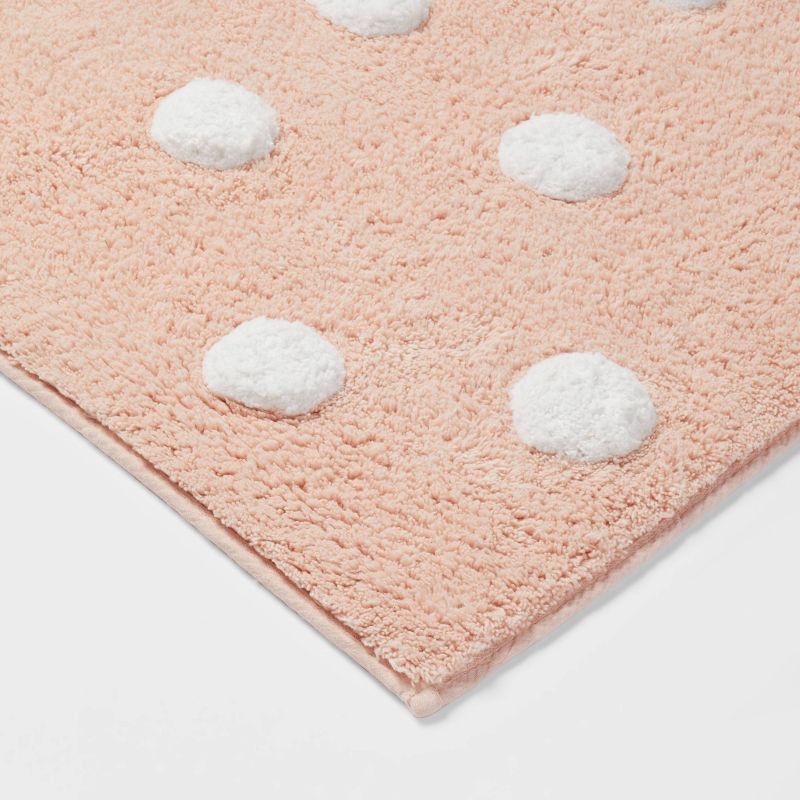 slide 3 of 4, Polka Dot Kids' Bath Rug Pink - Pillowfort™: Tufted Cotton Bathroom Mat, 1'8"x2'10", OEKO-TEX Certified, 1 ct