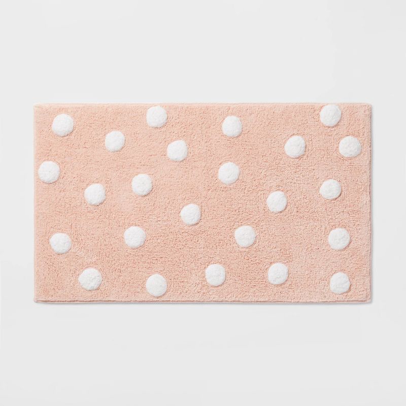slide 1 of 4, Polka Dot Kids' Bath Rug Pink - Pillowfort™: Tufted Cotton Bathroom Mat, 1'8"x2'10", OEKO-TEX Certified, 1 ct