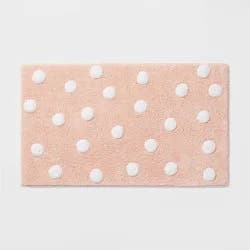 Polka Dot Kids' Bath Rug Pink - Pillowfort™: Tufted Cotton Bathroom Mat, 1'8"x2'10", OEKO-TEX Certified