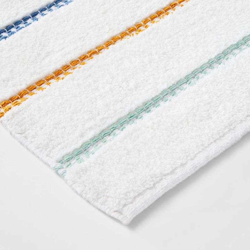 slide 3 of 4, Striped Kids' Bath Rug White/Blue - Pillowfort™: Cotton Woven Bath Mat, Kids Bathroom Decor, 1'8"x2'10", 1 ct