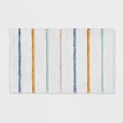 Striped Kids' Bath Rug White/Blue - Pillowfort™: Cotton Woven Bath Mat, Kids Bathroom Decor, 1'8"x2'10"