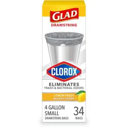 Glad Drawstring Small Trash Bags - Lemon Fresh Bleach - 4gal - 34ct