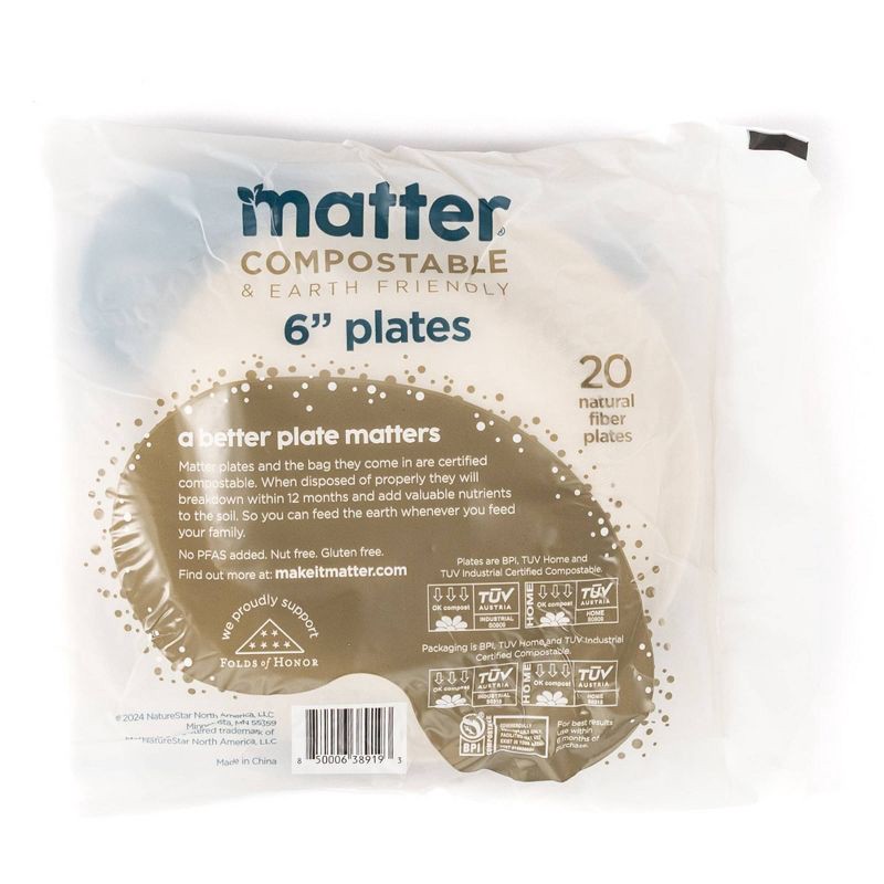 slide 5 of 10, Matter Compostable Fiber Disposable Dessert Plates 6" - Natural - 20ct, 20 ct