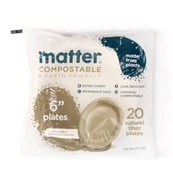 Matter Compostable Fiber Disposable Dessert Plates 6" - Natural - 20ct