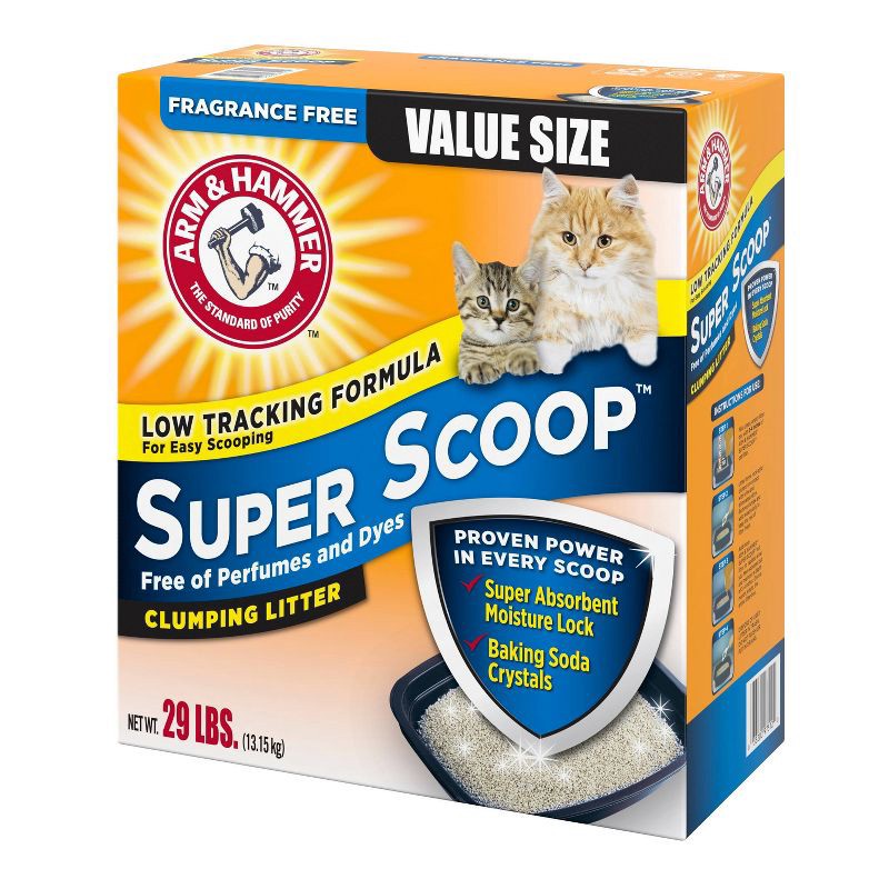 slide 3 of 6, Arm & Hammer Super Scoop Clumping Fragrance Free Cat Litter - 29lb, 29 lb