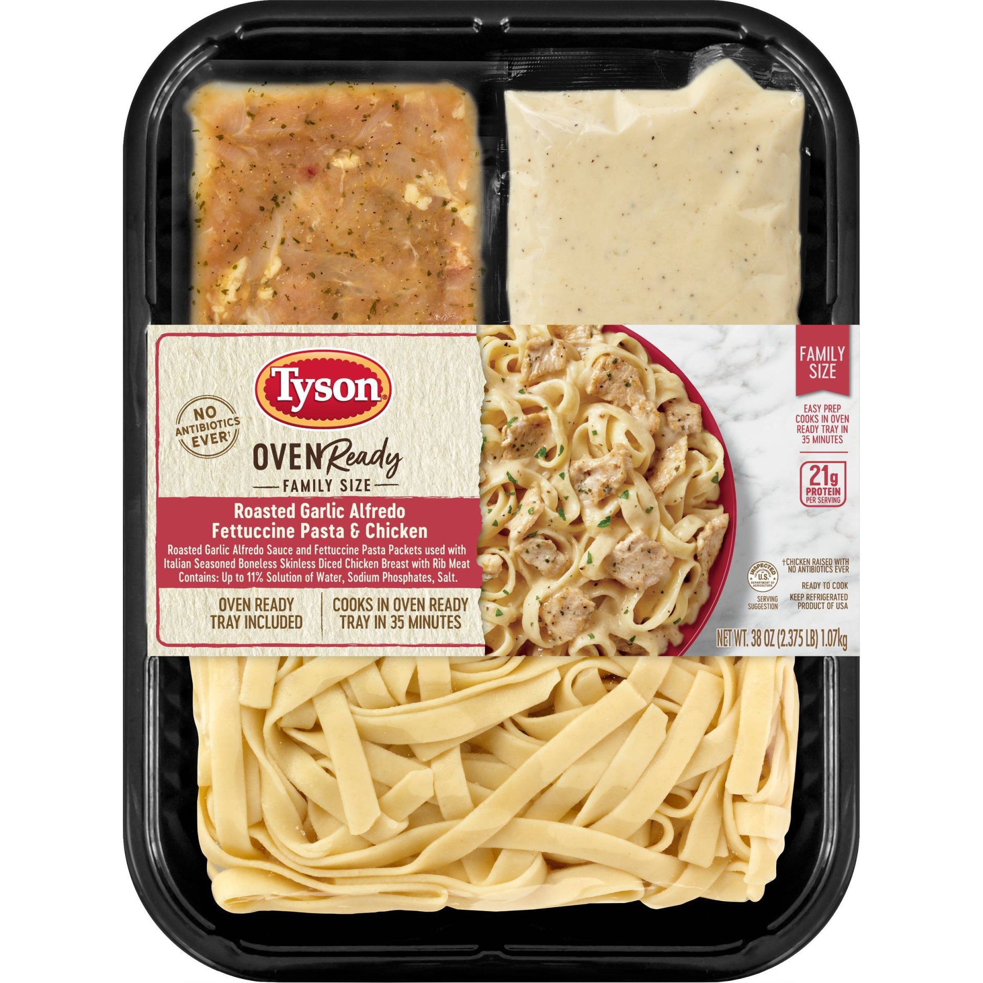 slide 1 of 4, Tyson Oven Ready Family Size Roasted Garlic Alfredo Fettucini Pasta & Chicken, 38 oz