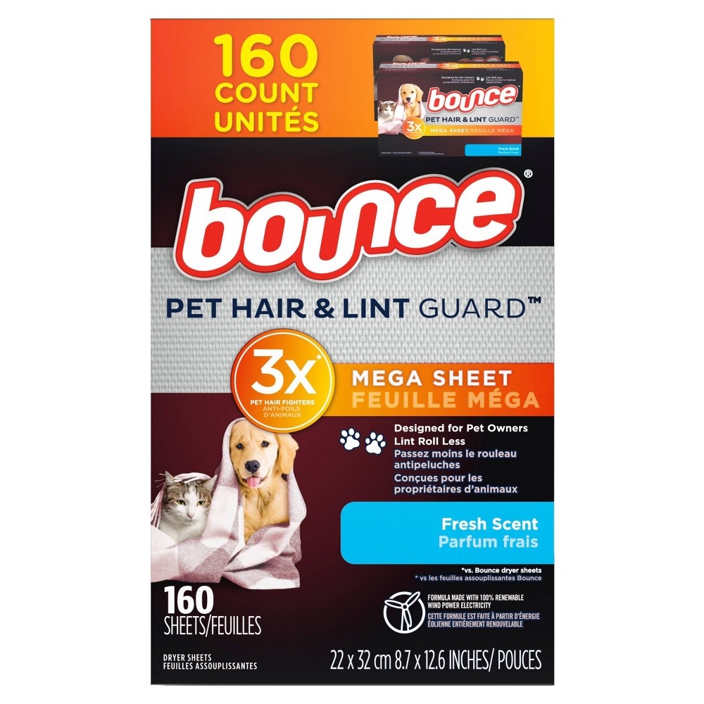 Bounce Fresh Scent Pet Hair and Lint Guard Mega Dryer Sheets 160ct
