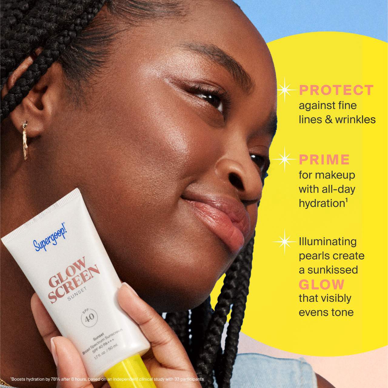 slide 6 of 10, Supergoop! Glowscreen SPF 40 Sunscreen with Hyaluronic Acid + Niacinamide 1.7 oz Golden Hour / 50 mL, 1.7 oz golden hour / 50 ml