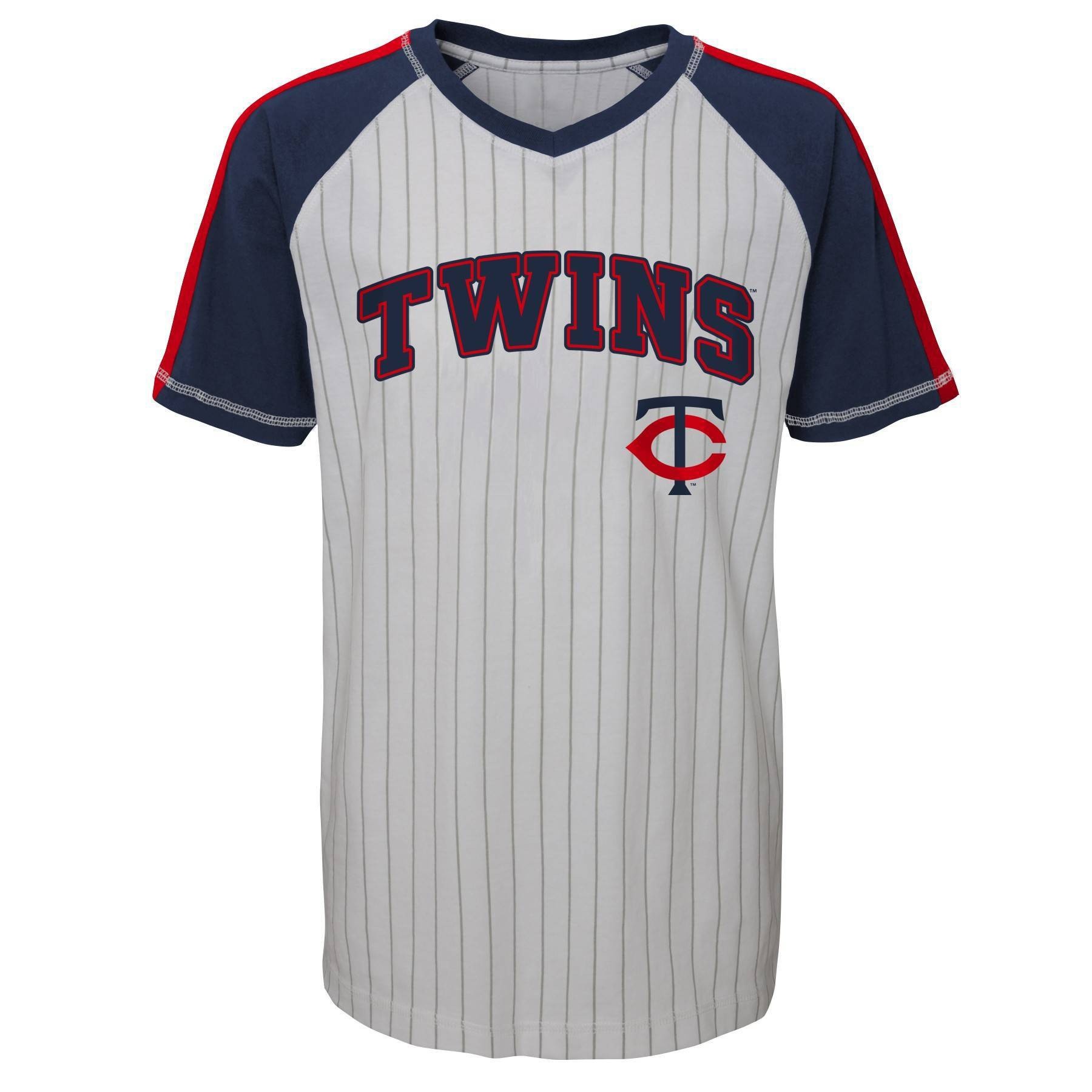 slide 1 of 1, MLB Minnesota Twins Boys' Pinstripe V-Neck T-Shirt - XL, 1 ct