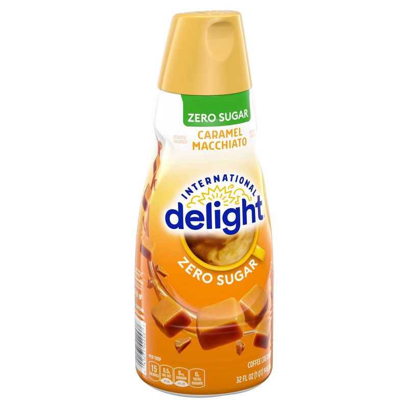 slide 7 of 14, International Delight Sugar-Free, Zero Sugar Caramel Macchiato Coffee Creamer - 32 fl oz (1qt) Bottle, 32 fl oz, 1 qt