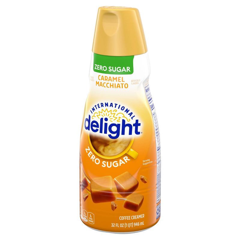 slide 8 of 14, International Delight Sugar-Free, Zero Sugar Caramel Macchiato Coffee Creamer - 32 fl oz (1qt) Bottle, 32 fl oz, 1 qt