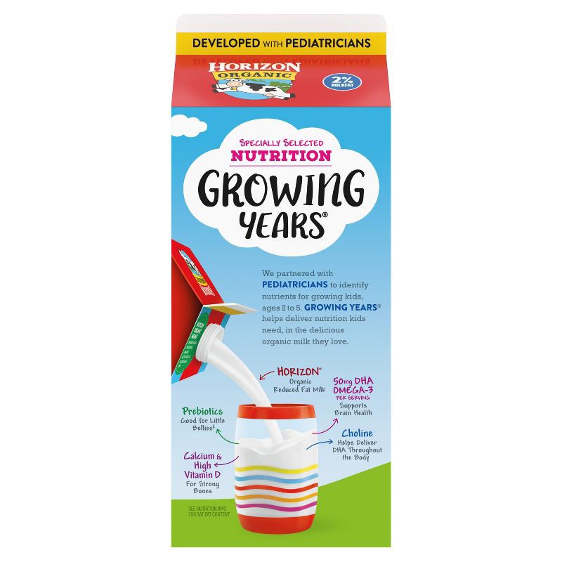 slide 5 of 8, Horizon Organic Growing Years 2% Milk with DHA Omega-3 - 59 fl. oz., 3 x 59 fl. oz.