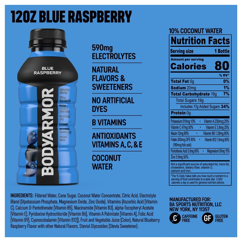 slide 6 of 7, BODYARMOR Blue Raspberry Sports Drink - 8pk/12 fl oz Bottles, 8 ct; 12 fl oz