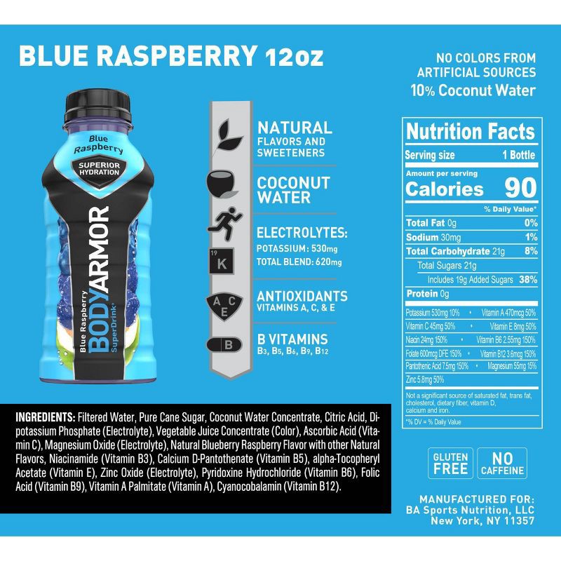 slide 7 of 8, BODYARMOR Blue Raspberry Sports Drink - 8pk/12 fl oz Bottles, 8 ct; 12 fl oz