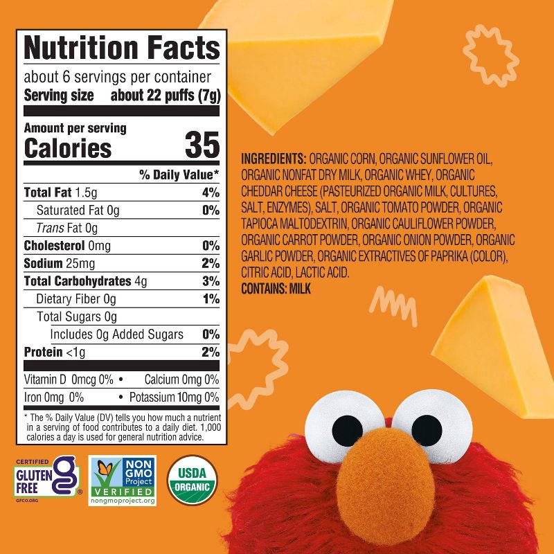 slide 7 of 10, Earth's Best Organic Veggie Cheddar Puffs Baby & Toddler Snacks Sesame Street - 1.55oz, 1.55 oz