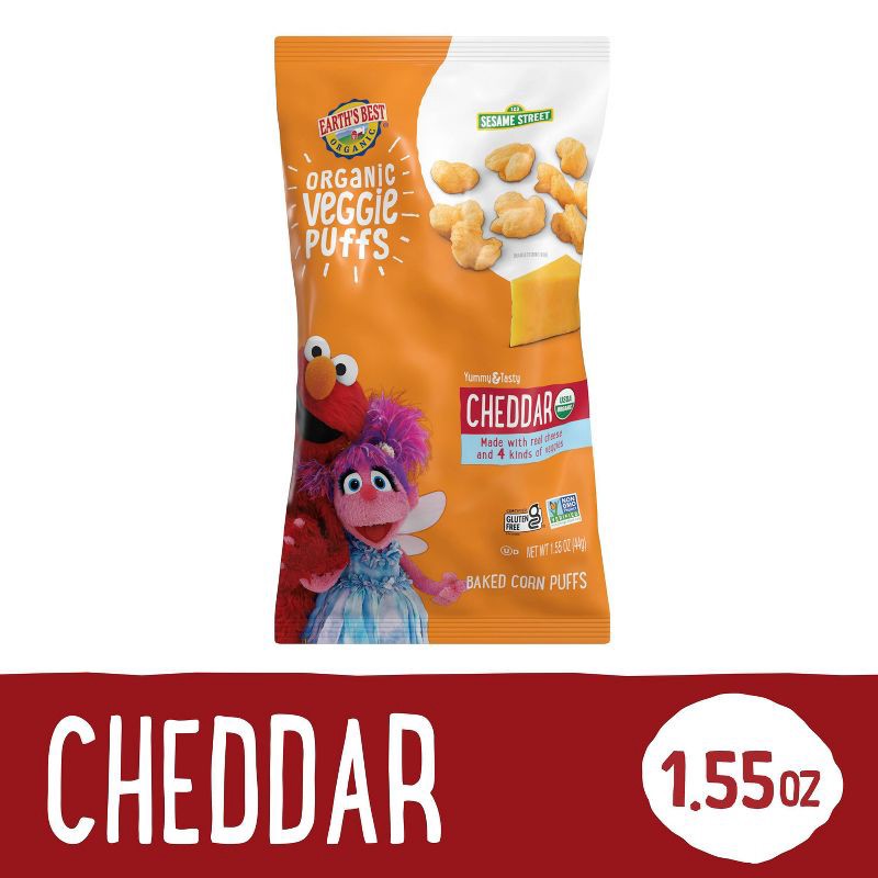 slide 10 of 10, Earth's Best Organic Veggie Cheddar Puffs Baby & Toddler Snacks Sesame Street - 1.55oz, 1.55 oz