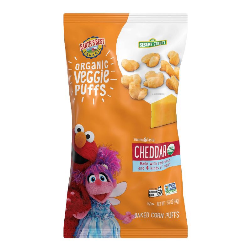 slide 1 of 10, Earth's Best Organic Veggie Cheddar Puffs Baby & Toddler Snacks Sesame Street - 1.55oz, 1.55 oz