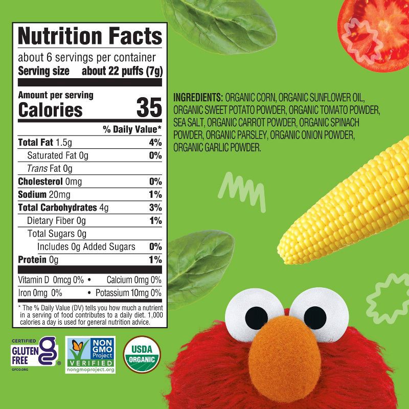 slide 7 of 10, Earth's Best Organic Veggie Puffs Baby Snacks Baby & Toddler Snacks Sesame Street - 1.55oz, 1.55 oz