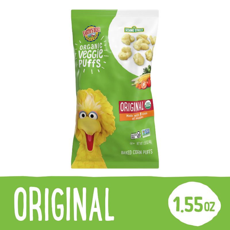 slide 10 of 10, Earth's Best Organic Veggie Puffs Baby Snacks Baby & Toddler Snacks Sesame Street - 1.55oz, 1.55 oz