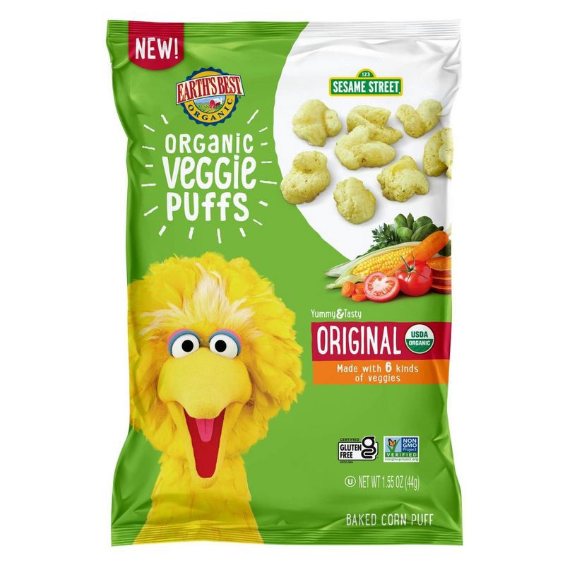 slide 1 of 4, Earth's Best Sesame Street Organic Veggie Puffs Baby Snacks - 1.55oz, 1.55 oz