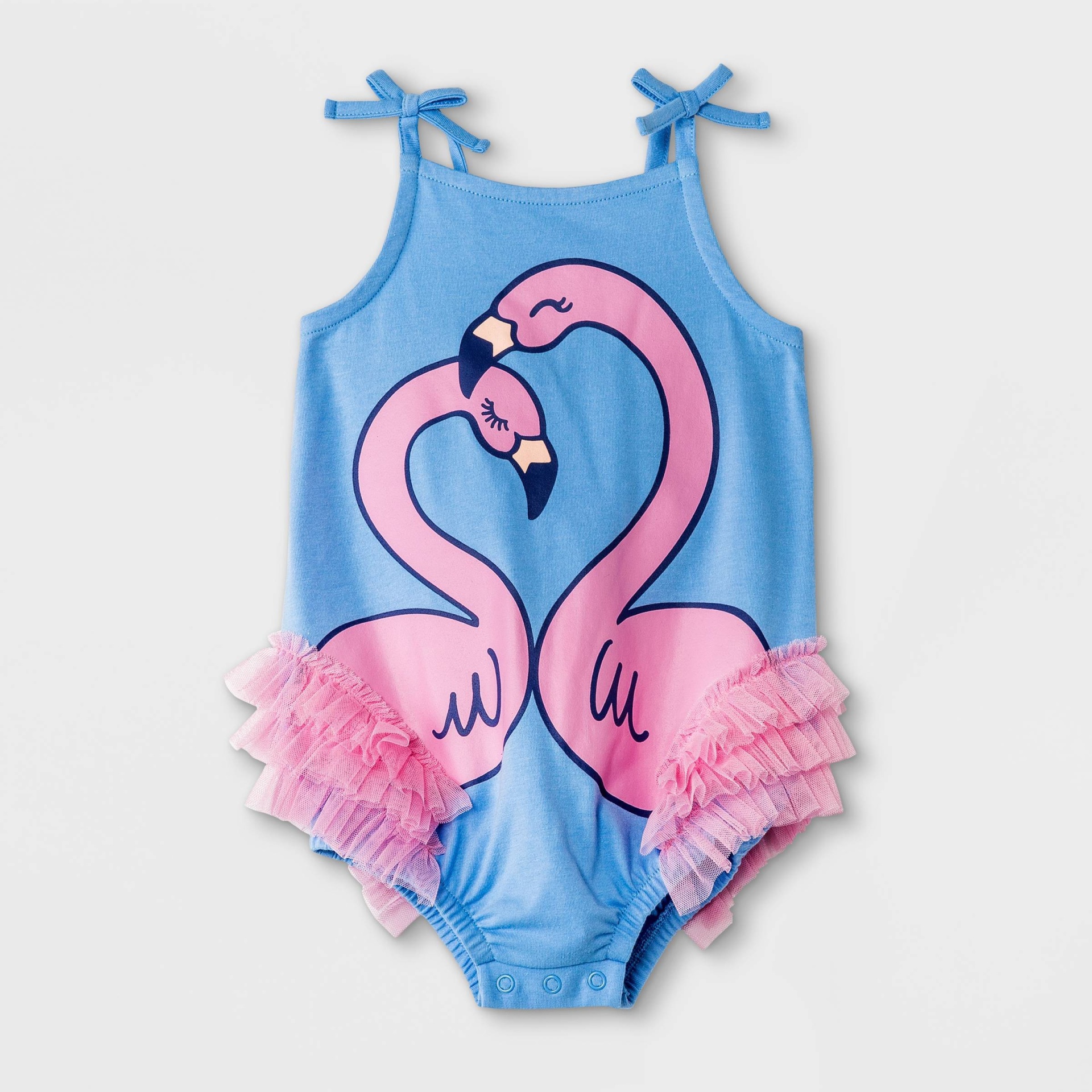 slide 1 of 2, Baby Girls' Flamingo Ruffle Romper - Cat & Jack Blue 12M, 1 ct