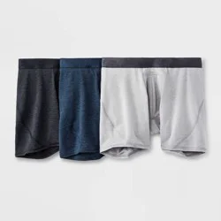 Men's All Day Active 3pk Boxer Briefs - All In Motion™ Black/Gray/Blue XL: Recycled Polyester, Mid Rise